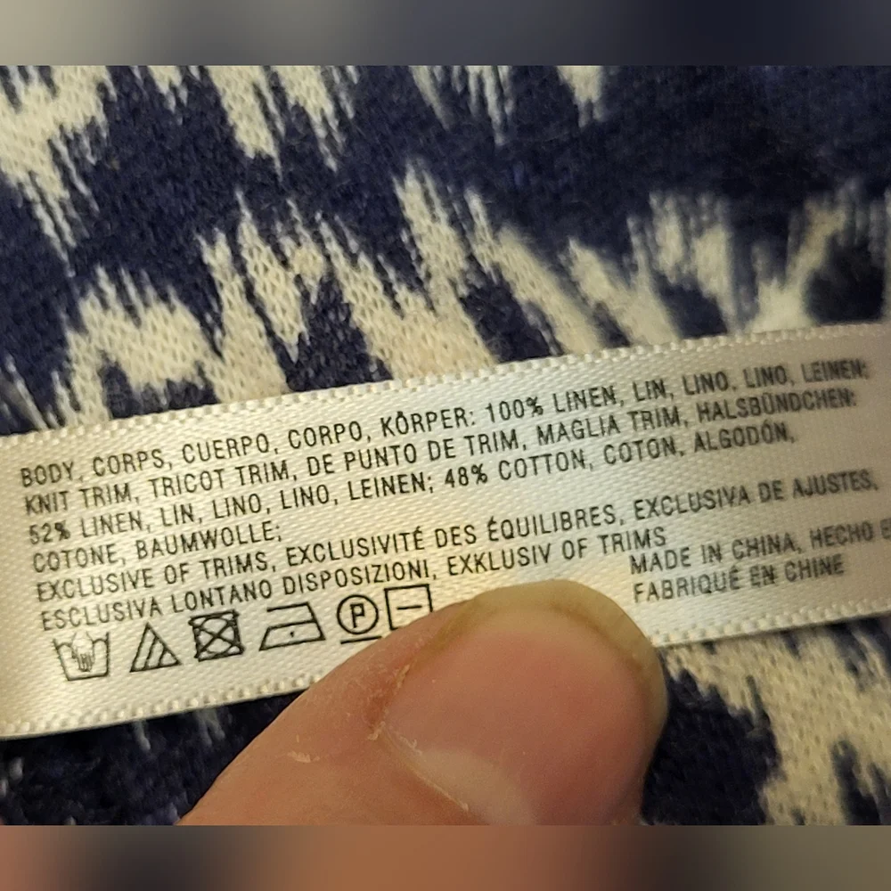 Saturday Sunday Blue & Cream Linen Cardigan Duster with Shawl Collar- Size XS/S - Picture 5 of 6